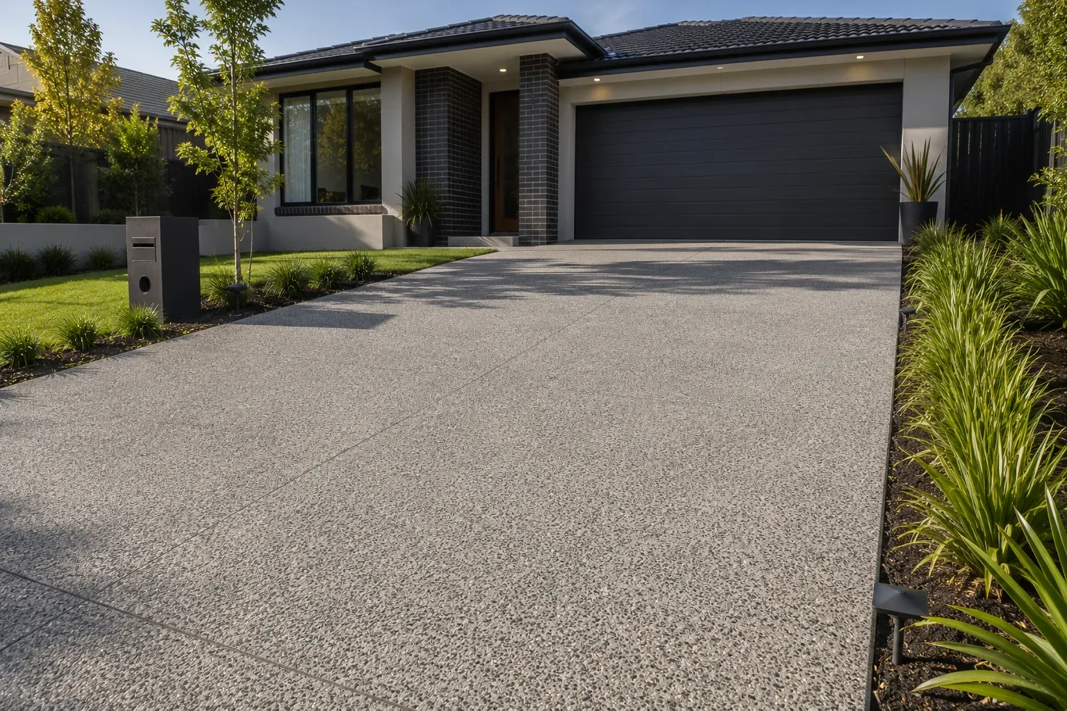 Concrete driveway with a smooth broom finish